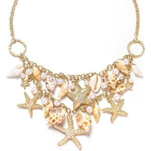 🆕 Women Gold Starfish Natural Seashell Choker Collar Necklace Handmade Jewelry